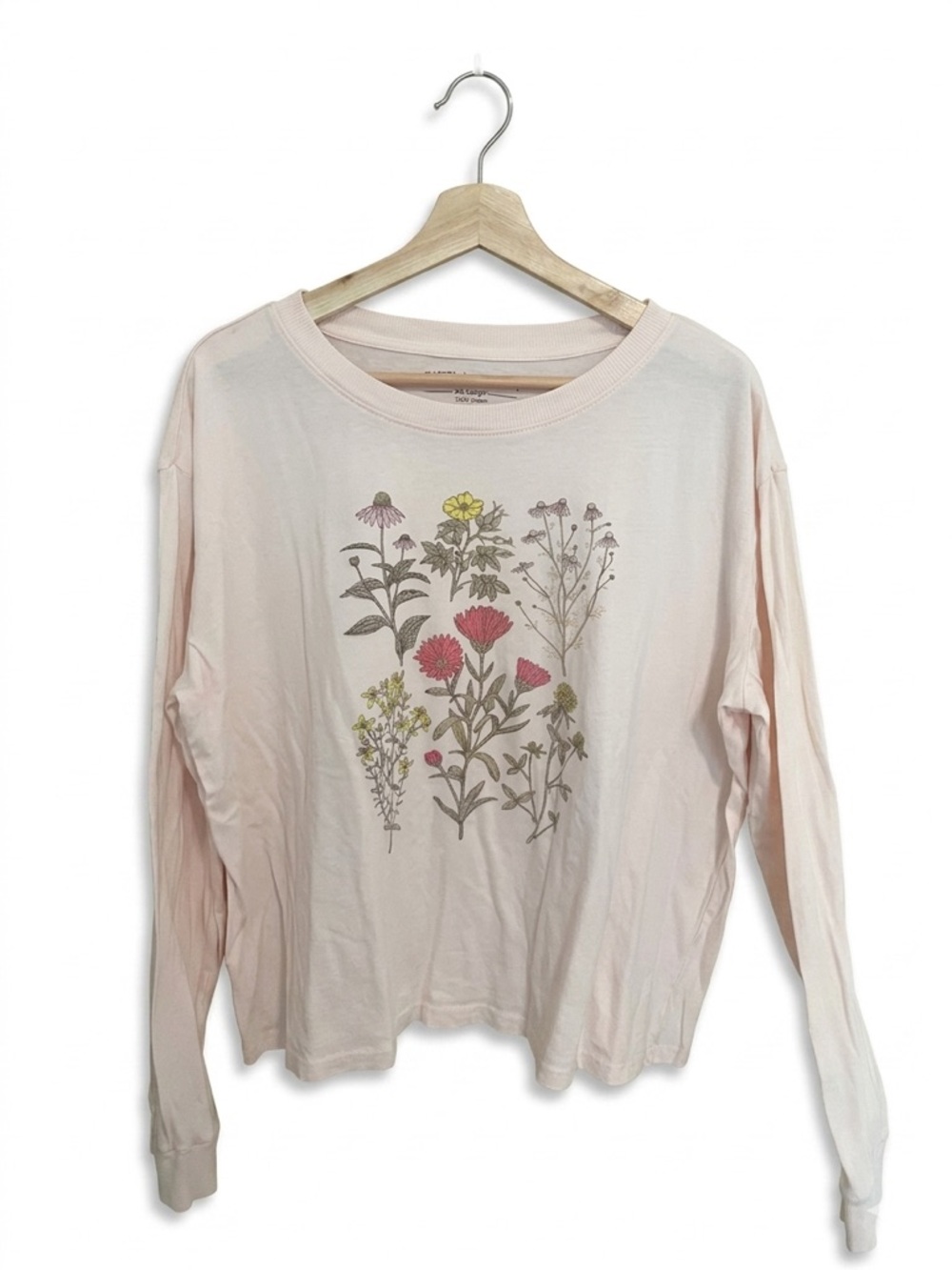 Fifth Sun Pale Pink Long-Sleeve Tee with Floral Garden Graphic XXL